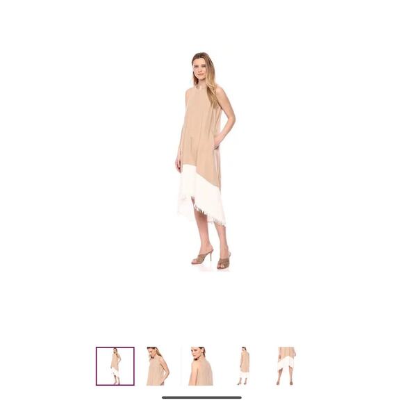 Nanette Lepore Dress Size 14 Sleeveless Cream And White Color Block Frayed Hem - Picture 4 of 15